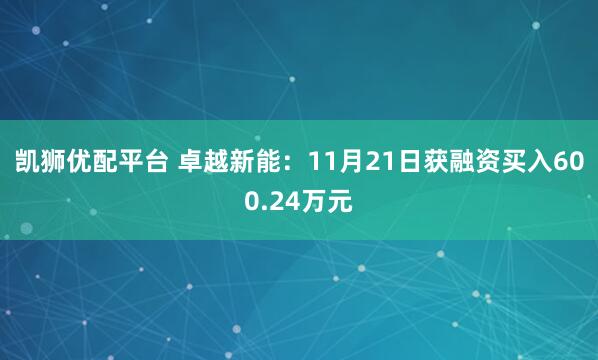 凯狮优配平台 卓越新能:11月21日获融资买入600.24万元